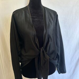 Black Wrap-Style Blazer with V-Neck and Long Sleeves